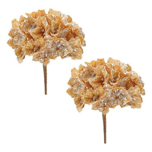 Melrose International 29.5in Gold Hydrangea Stem (Set of 2) - Primary Image