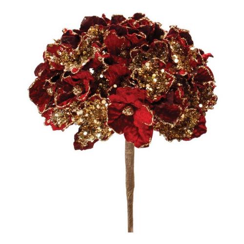 Melrose International 29.5in Red and Gold Hydrangea Stem (Set of 2) - Primary Image