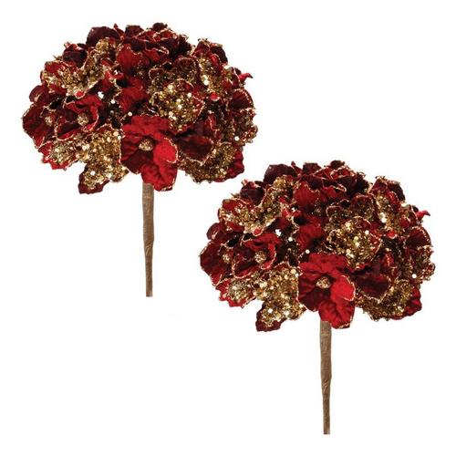 Melrose International 29.5in Red and Gold Hydrangea Stem (Set of 2) - Primary Image