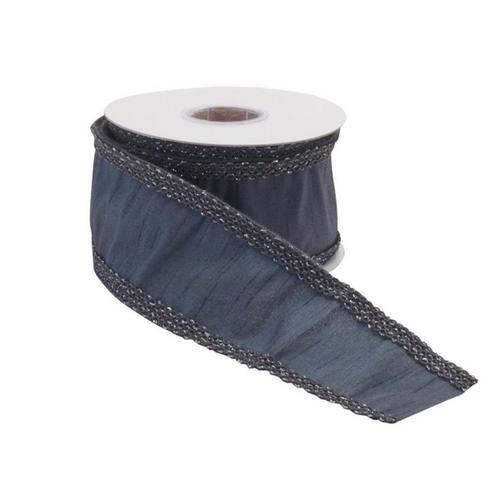 Melrose International Dark Grey Glittered Wired Polyester Ribbon (Set of 2) - Primary Image
