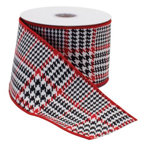 Melrose International Black, Red and White Plaid Wired Cotton Ribbon - Primary Image