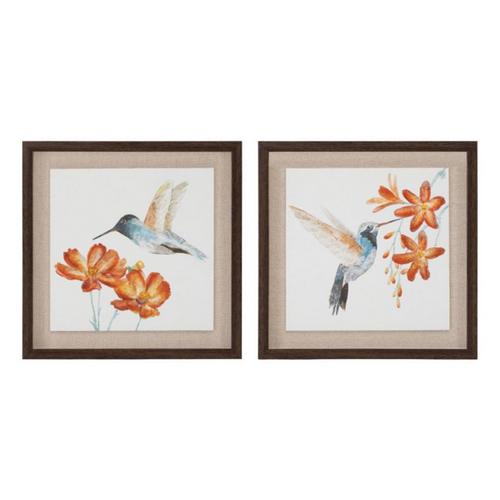 Melrose International 12" Framed Hummingbird Floral Print (Set of 2) - Primary Image