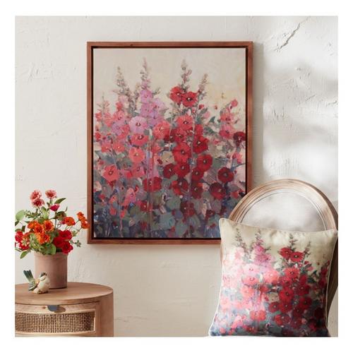 Melrose International Framed Hollyhock Floral Canvas Art 29"H - Primary Image