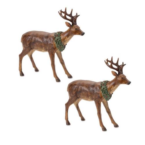 Melrose International 8in Winter Deer Figurine (Set of 2) - Primary Image