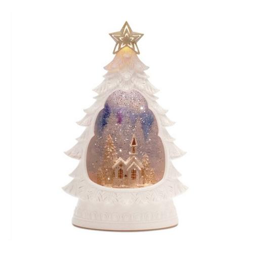 Melrose International LED Winter Church Pine Tree Snow Globe 12"H - Primary Image