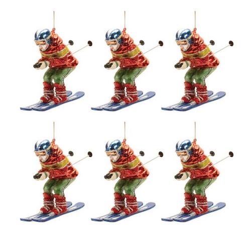 Melrose International Glittered Glass Skiier Ornament (Set of 6) - Primary Image