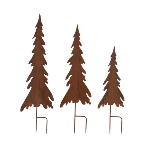 Melrose International Rusted Iron Pine Tree Stake (Set of 3) - Primary Image