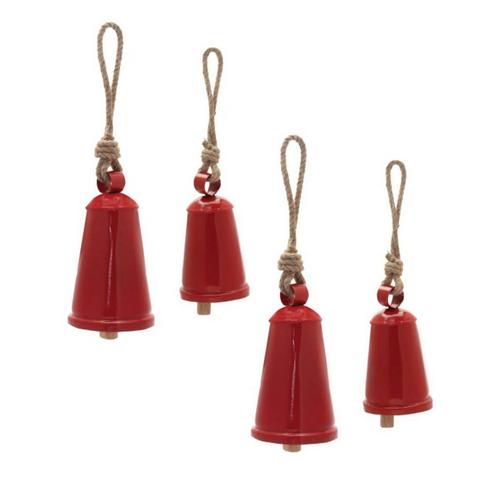 Melrose International Rustic Red Metal Bell Ornament (Set of 4) - Primary Image