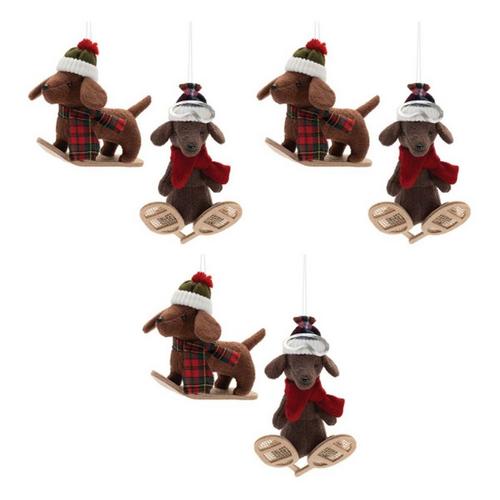 Melrose International Plush Ski and Snowboard Dog Ornament (Set of 6) - Primary Image