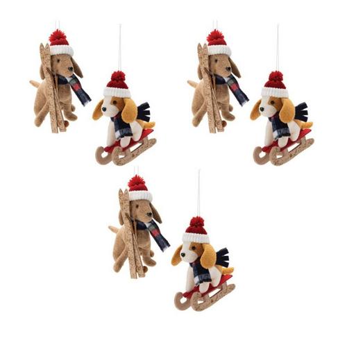 Melrose International Plush Ski and Sled Dog Ornament (Set of 6) - Primary Image