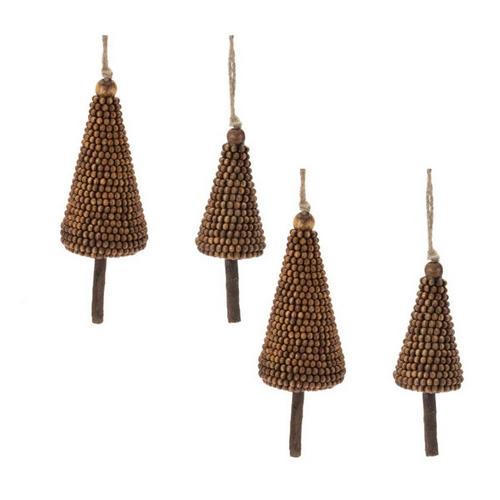 Melrose International Wood Beaded Pine Tree Ornament (Set of 4) - Primary Image