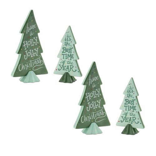 Melrose International Ceramic Christmas Sentiment Pine Tree (Set of 4) - Primary Image