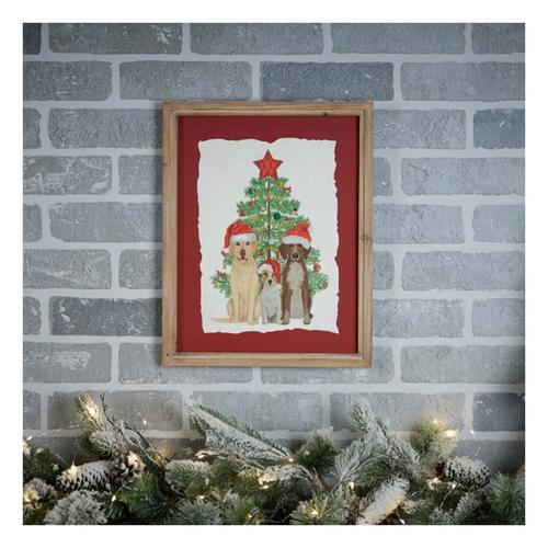 Melrose International Framed Holiday Dogs and Christmas Tree Print 15"H - Primary Image