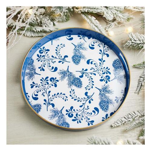 Melrose International Round Pine Print Tray 13.5"H - Primary Image