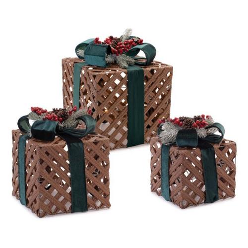 Melrose International LED Woven Packages with Bow Arrangement (Set of 3) - Primary Image