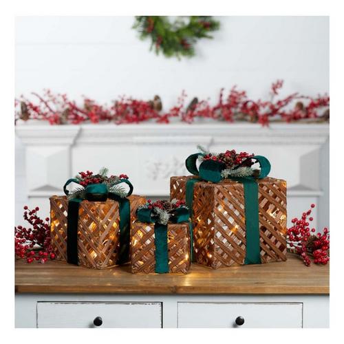 Melrose International LED Woven Packages with Bow Arrangement (Set of 3) - Primary Image