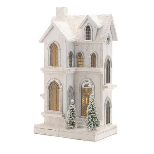 Melrose International LED Flocked Wooden House 21.5"H - Primary Image
