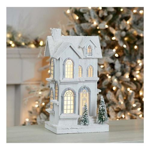 Melrose International LED Flocked Wooden House 21.5"H - Primary Image