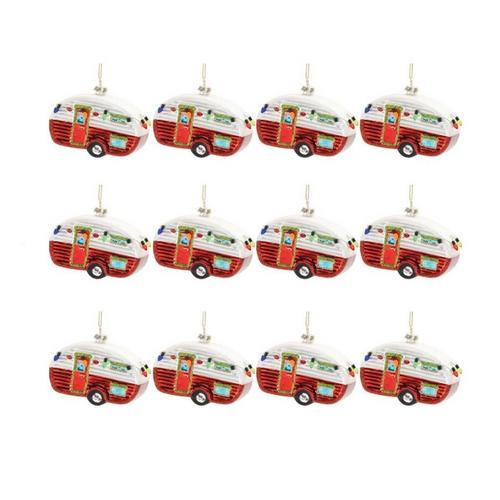 Melrose International Glittered Glass Camper Ornament (Set of 12) - Primary Image