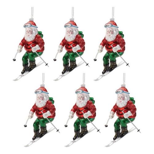 Melrose International Glass Skiing Santa Oranment (Set of 6) - Primary Image