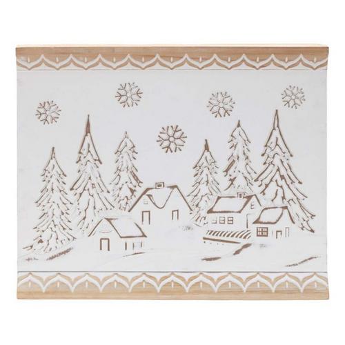 Melrose International Carved Wood Winter Village Wall Art 19"L - Primary Image