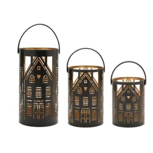 Melrose International Punched Metal House Lantern (Set of 3) - Primary Image