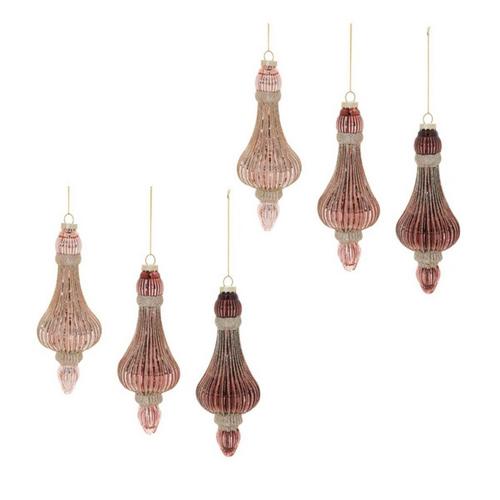 Melrose International Ribbed Glass Drop Ornament (Set of 6) - Primary Image
