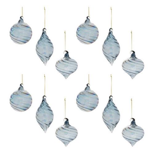 Melrose International Iridescent Blue Swirl Glass Ornament (Set of 12) - Primary Image