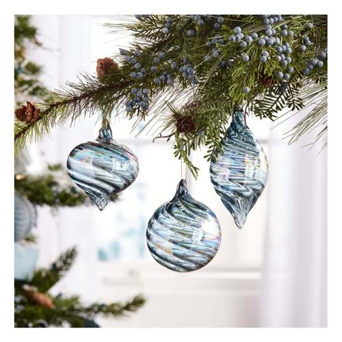 Melrose International Iridescent Blue Swirl Glass Ornament (Set of 12) - Primary Image