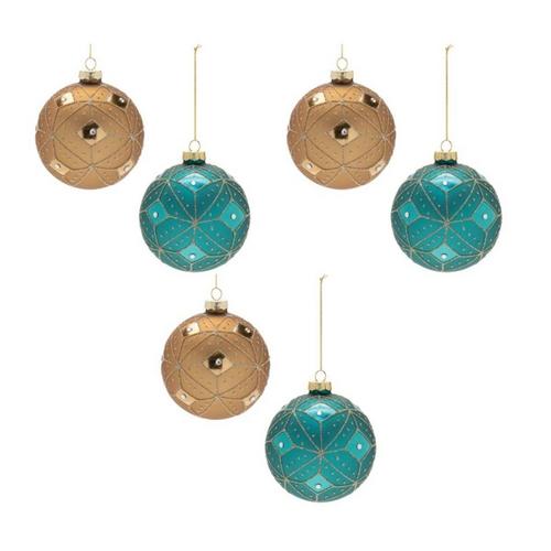Melrose International Geometric Glittered Glass Ball Ornament (Set of 6) - Primary Image