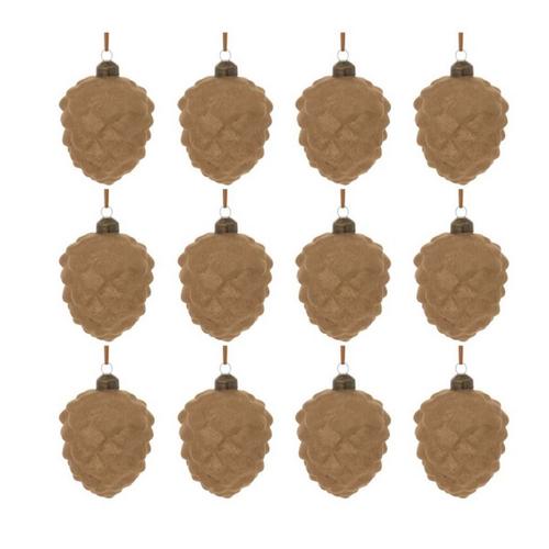 Melrose International Flocked Glass Pinecone Ornament (Set of 12) - Primary Image