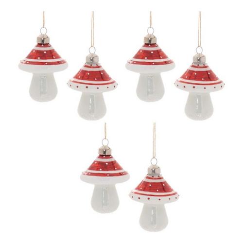 Melrose International Glittered Glass Mushroom Ornament (Set of 6) - Primary Image
