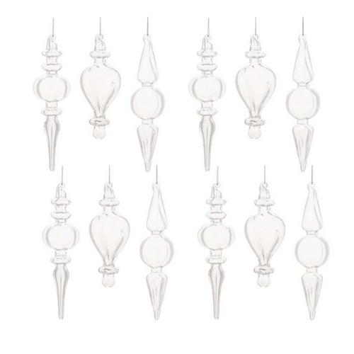 Melrose International Clear Glass Finial Ornament (Set of 12) - Primary Image