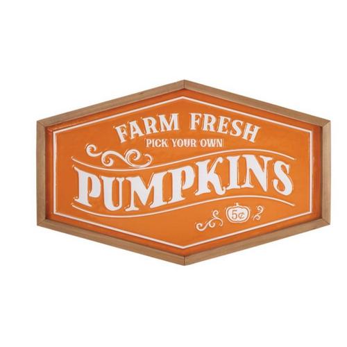 Melrose International Framed Metal Farm Fresh Pumpkins Sign 19.5"L - Primary Image
