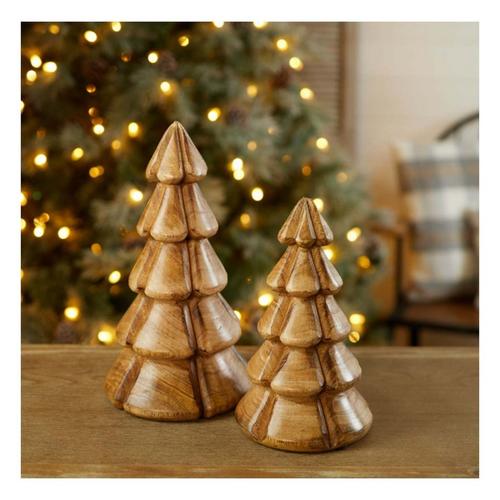 Melrose International Modern Wood Pine Tree (Set of 2) - Primary Image