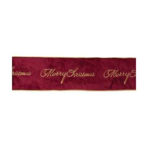 Melrose International Embroidered Merry Christmas Wired Ribbon 4" x 5 Yds. - Primary Image