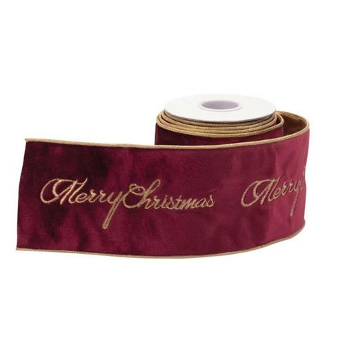 Melrose International Embroidered Merry Christmas Wired Ribbon 4" x 5 Yds. - Primary Image