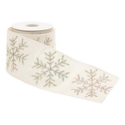 Melrose International Jeweled Snowflake Wired Ribbon 4" x 5 Yds. - Primary Image