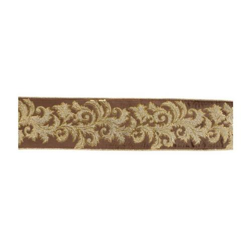 Melrose International Embroidered Brown Damask Wired Ribbon 4" x 5 Yds. - Primary Image