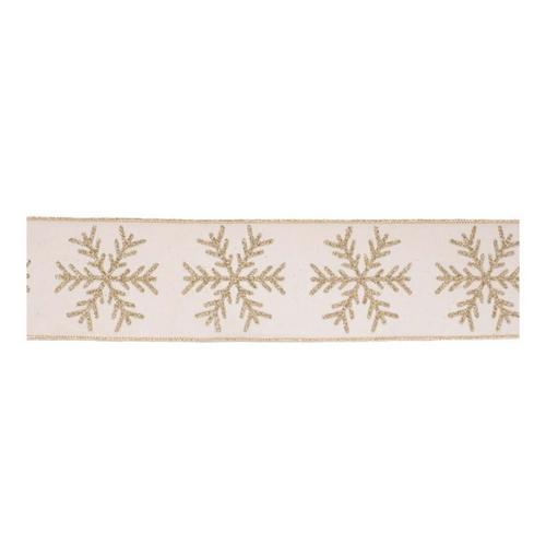 Melrose International Glittered Snowflake Wired Ribbon 4" x 5 Yds. - Primary Image