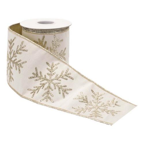 Melrose International Glittered Snowflake Wired Ribbon 4" x 5 Yds. - Primary Image