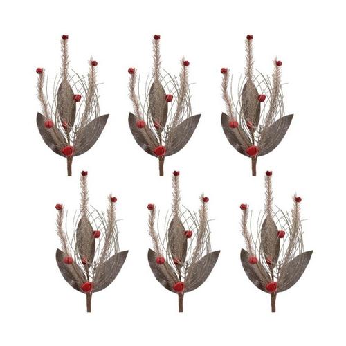 Melrose International Glittered Pine and Sleigh Bell Spray (Set of 6) - Primary Image