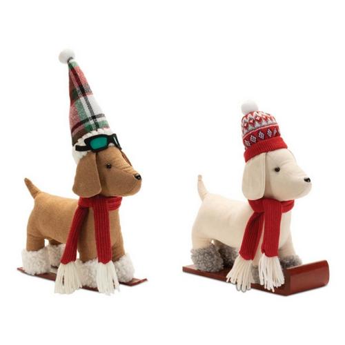 Melrose International Plush Dog Character on Sled and Skis (Set of 2) - Primary Image