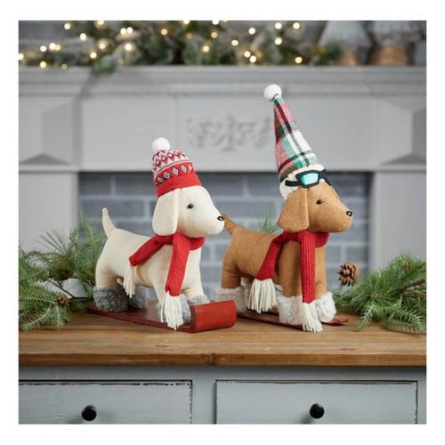 Melrose International Plush Dog Character on Sled and Skis (Set of 2) - Primary Image