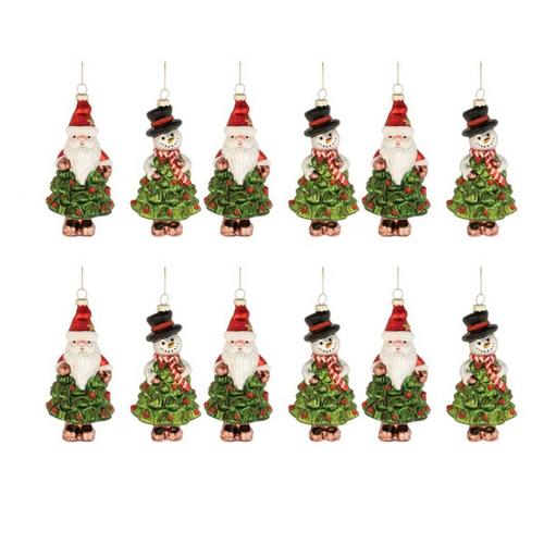 Melrose International Glass Santa and Snowman Christmas Tree Ornament (Set of 12) - Primary Image