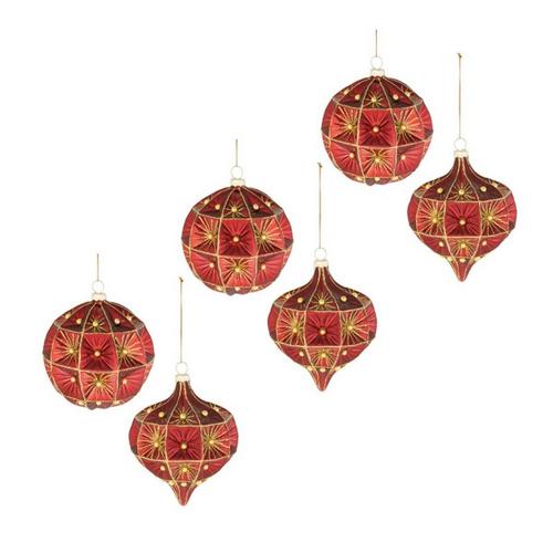 Melrose International Beaded Red and Gold Glass Ornament (Set of 6) - Primary Image