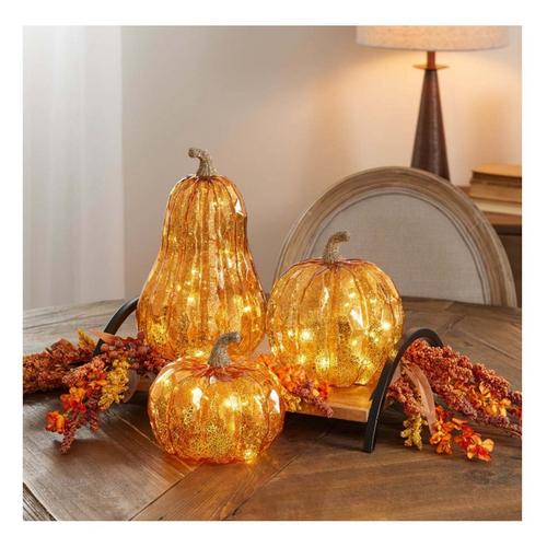 Melrose International LED Mercury Glass Pumpkin Dcor (Set of 3) - Primary Image