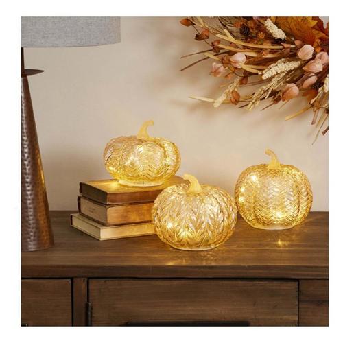 Melrose International LED Mercury Glass Pumpkin Dcor (Set of 3) - Primary Image