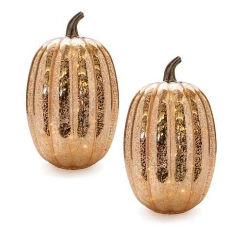 Melrose International LED Mercury Glass Pumpkin Dcor (Set of 2) - Primary Image