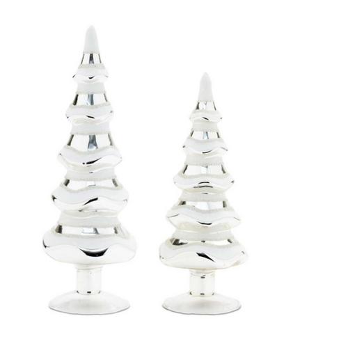 Melrose International Snowy Glass Pine Tree (Set of 2) - Primary Image